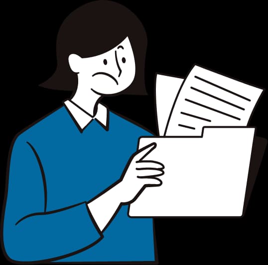 資料や経緯が散らばり、困っている様子