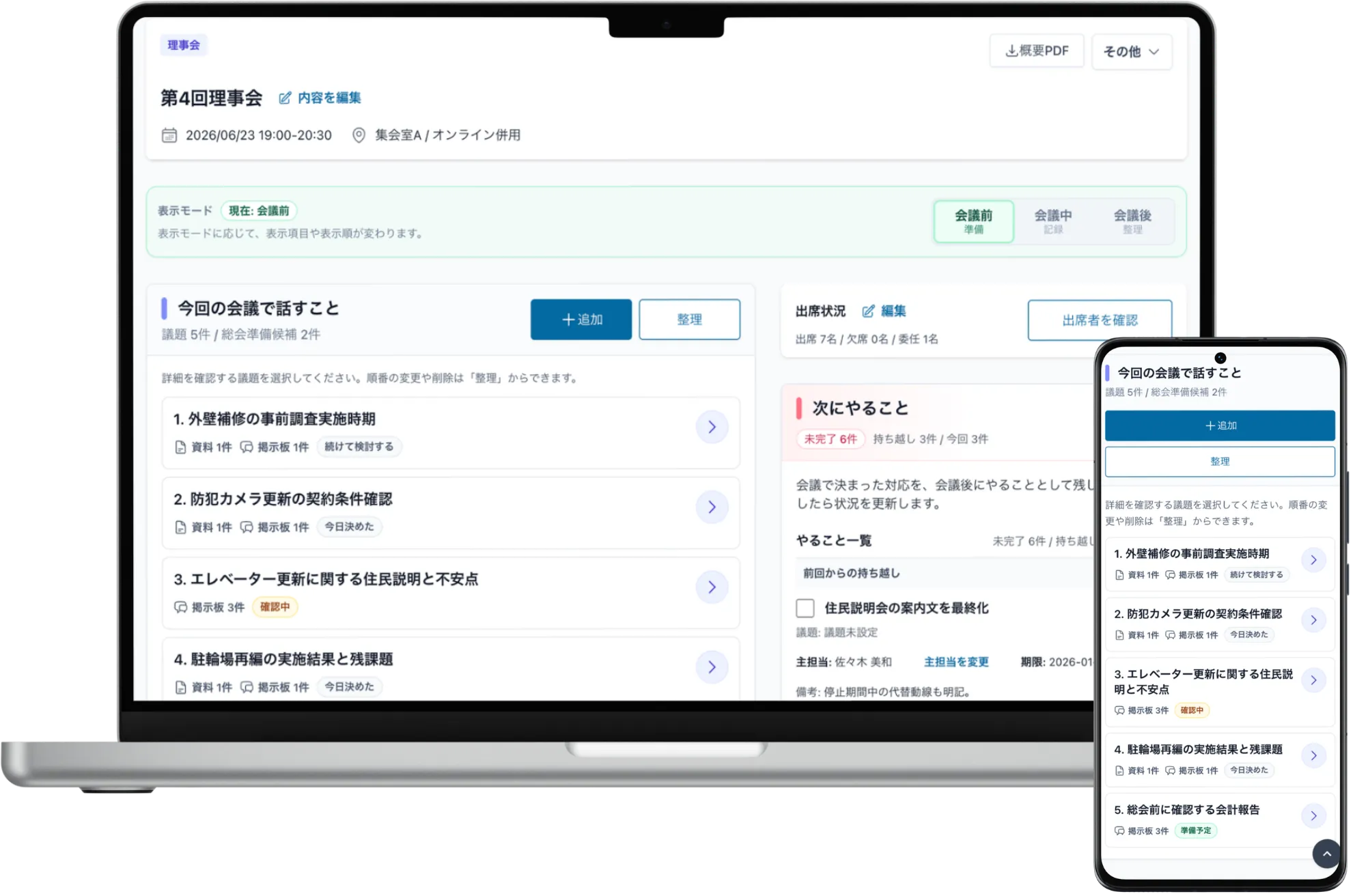 まんくみの主要画面をパソコンとスマートフォンで確認しているイメージ
