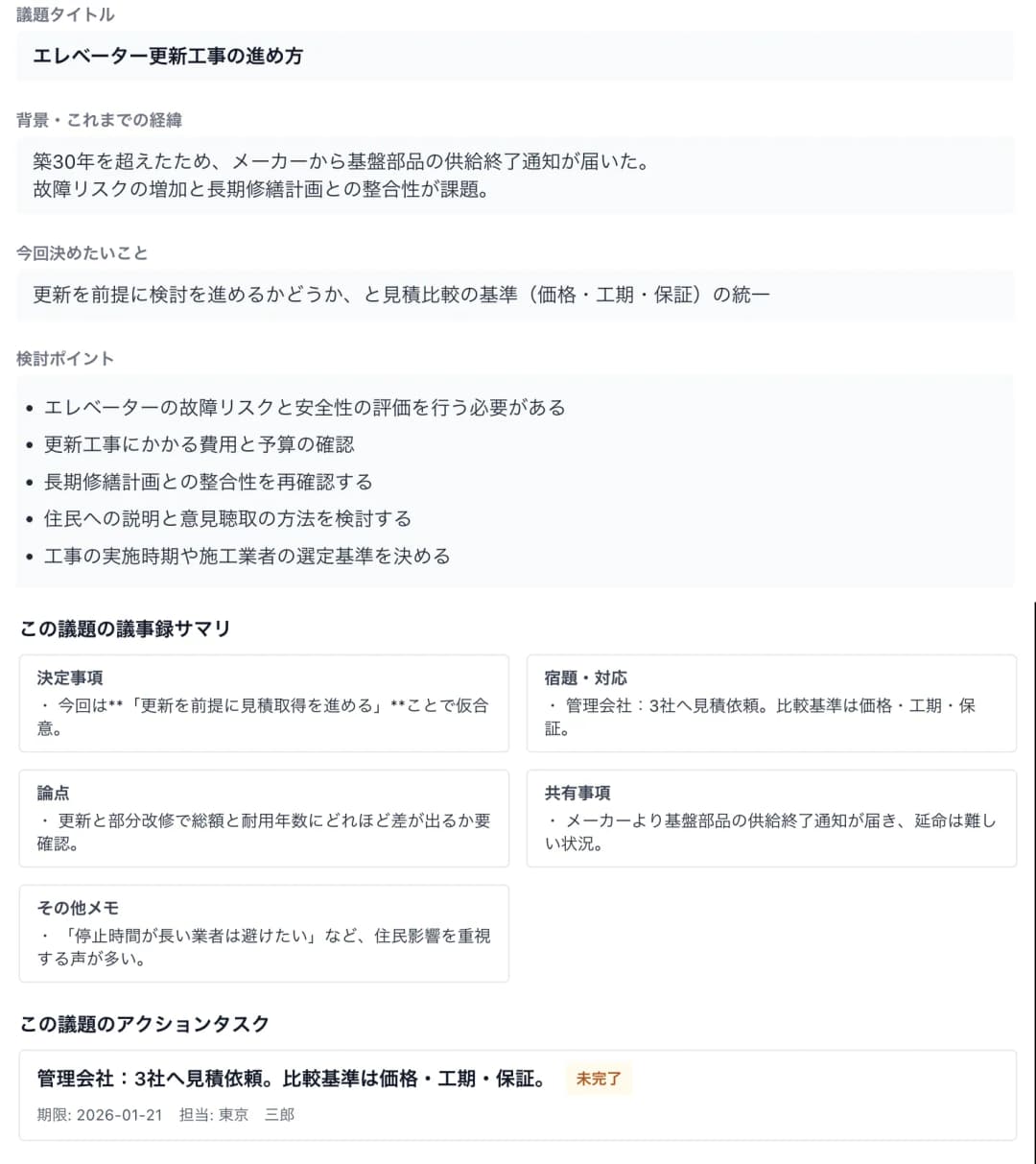会議ページ議題詳細画面イメージ